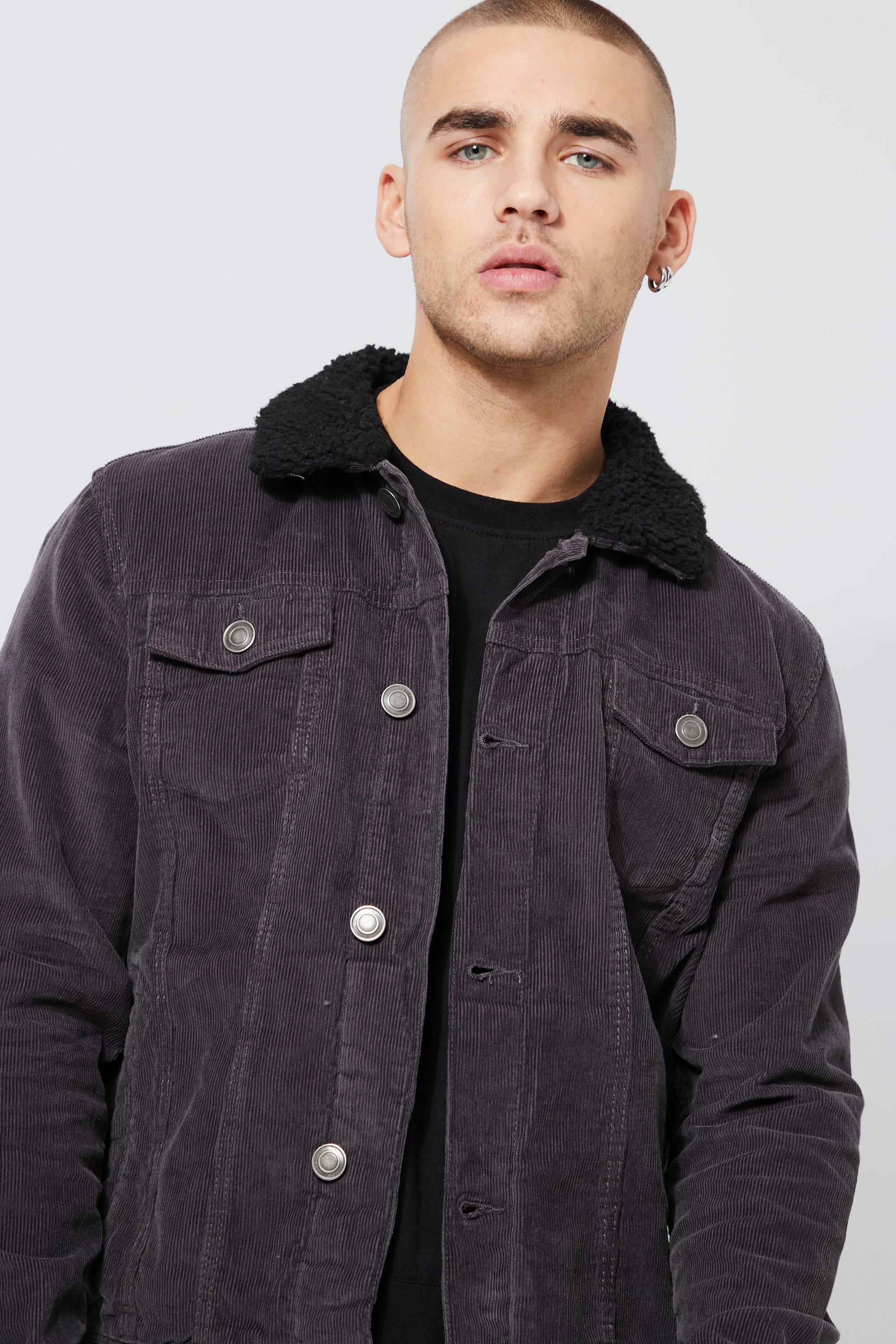 New look corduroy jacket with borg lining in outlet black